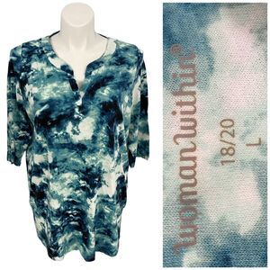 Woman Within Top Womens Size 18 - 20 Tie Dye Shirt Blue Knit Work Office Casual